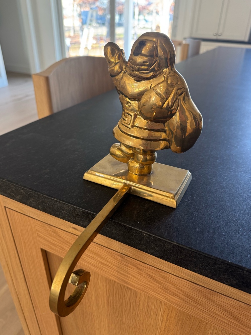Vintage Solid Brass HEAVY 3D Stocking Holder Santa Claus with Sack
